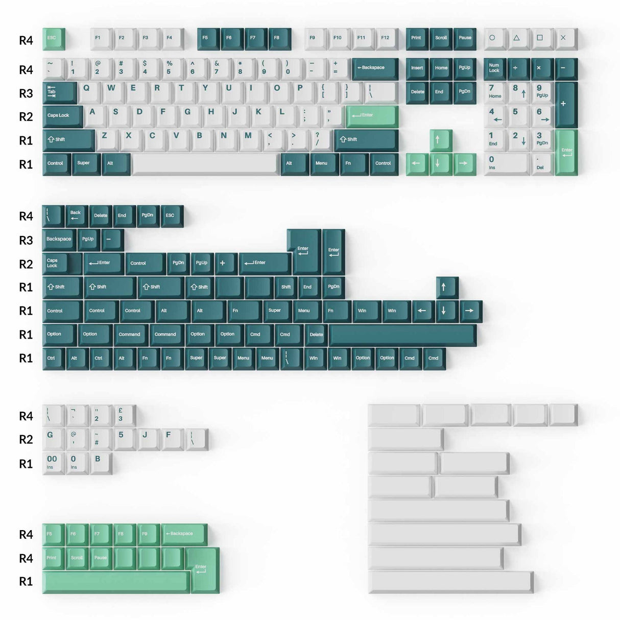 Cherry Profile Double - Shot PBT Juego completo de teclas - Menta blanca