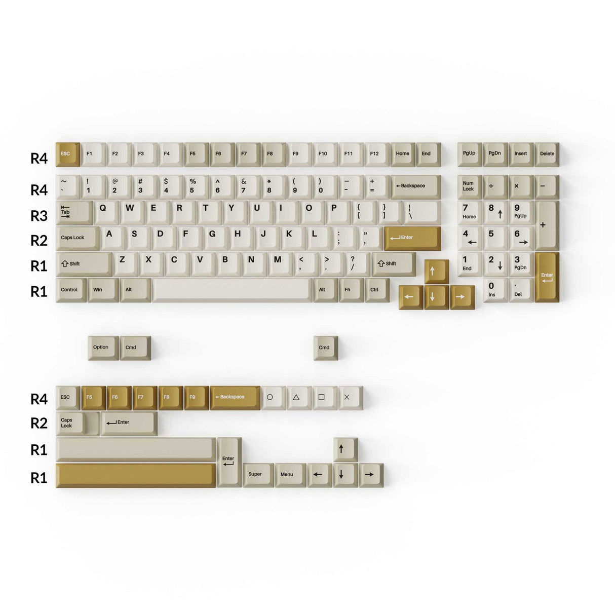 Conjunto completo de teclas PBT de perfil cereja Double-Shot - Camelo