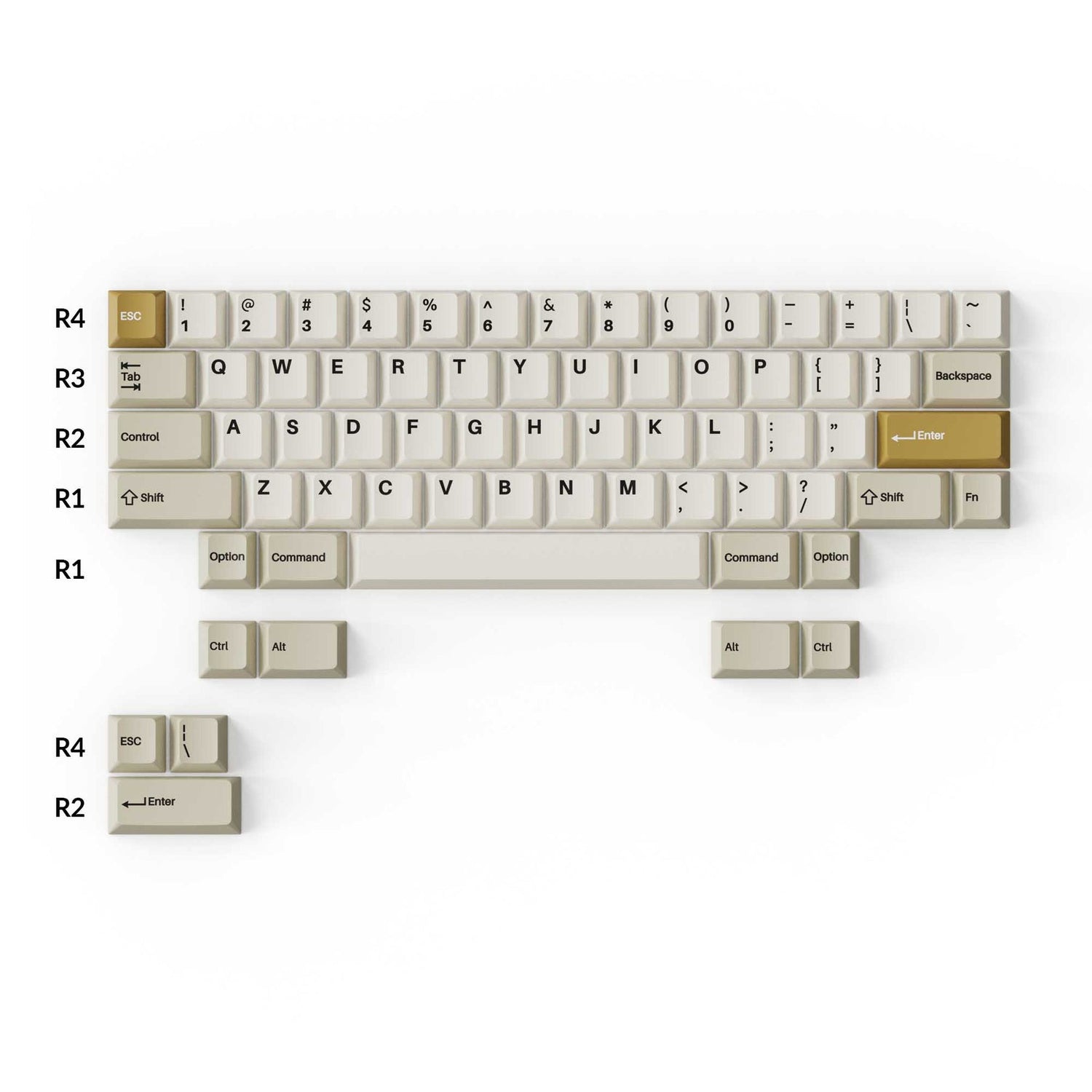 Conjunto completo de teclas PBT de perfil cereja Double-Shot - Camelo
