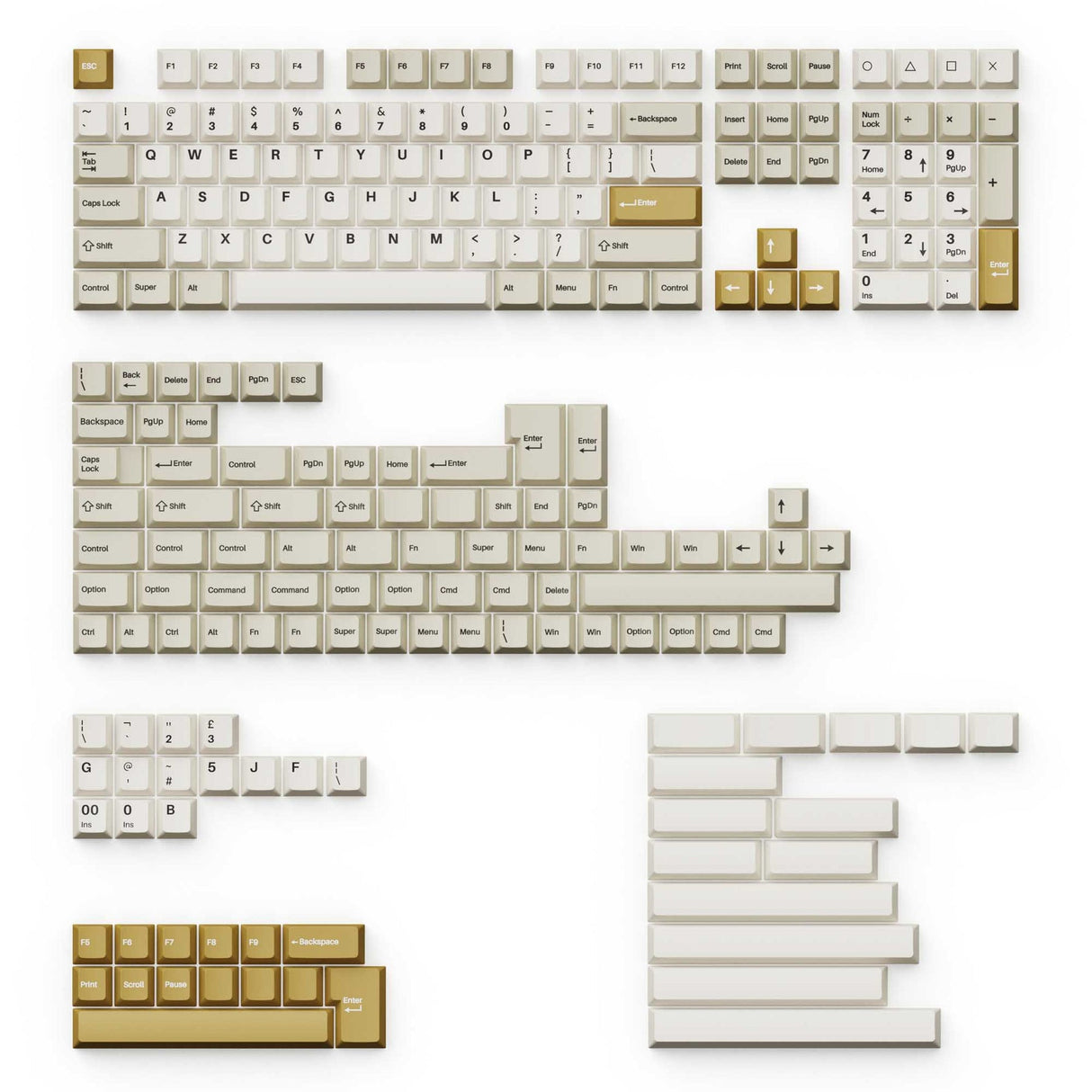 Conjunto completo de teclas PBT de perfil cereja Double-Shot - Camelo
