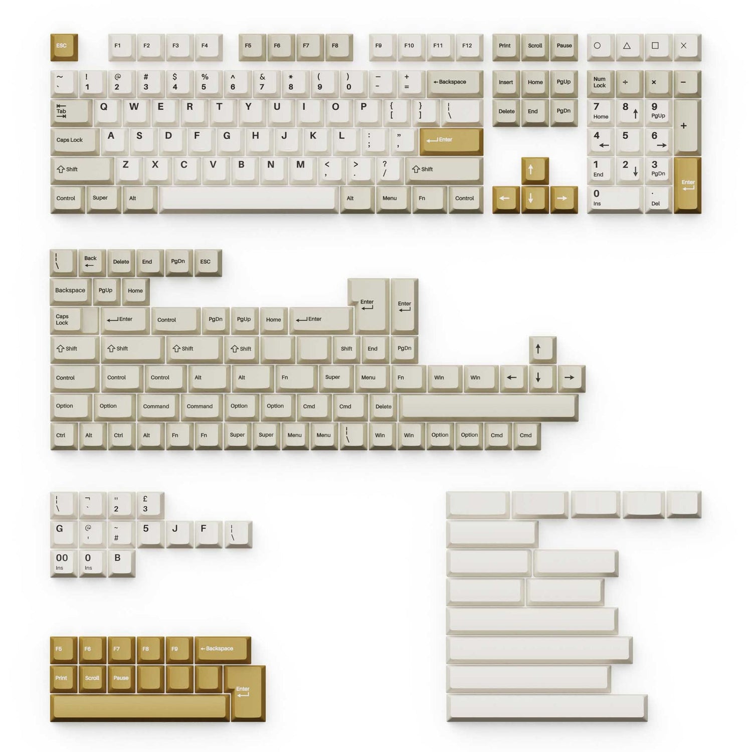 Conjunto completo de teclas PBT de perfil cereja Double-Shot - Camelo