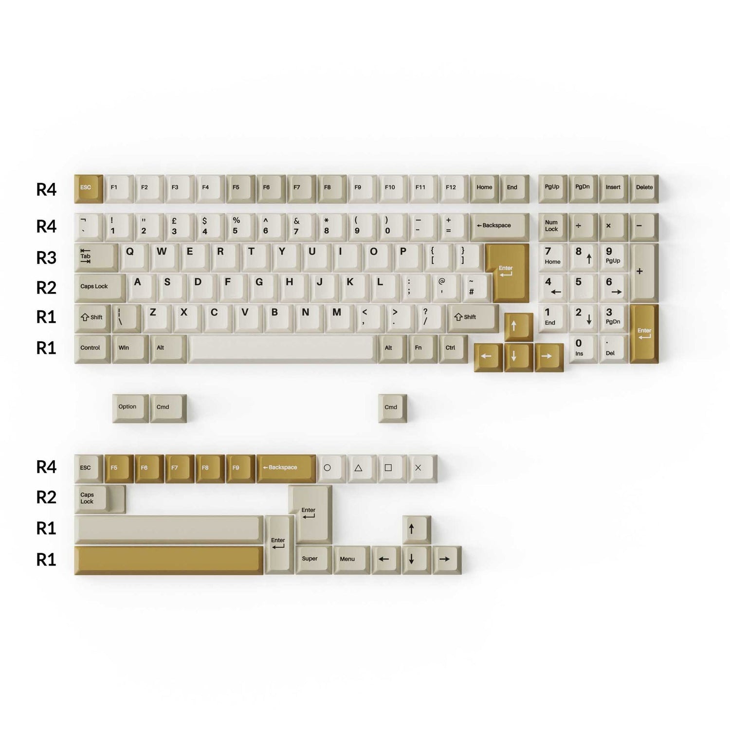Conjunto completo de teclas PBT de perfil cereja Double-Shot - Camelo