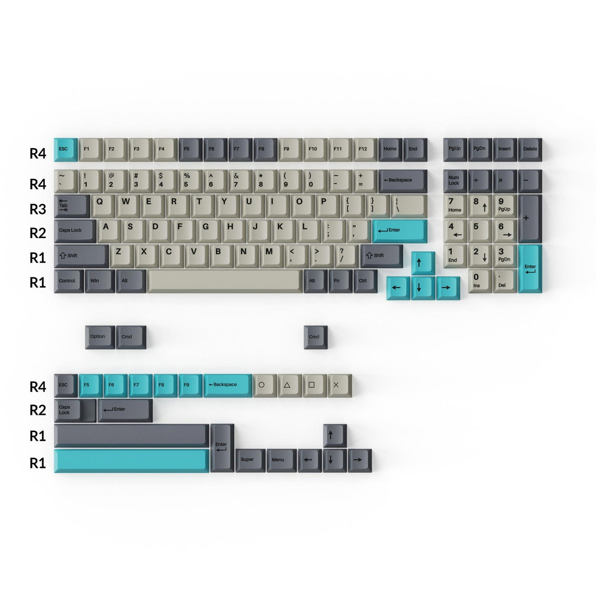 Conjunto completo de teclas PBT de perfil cereja Double-Shot - Dolch Blue