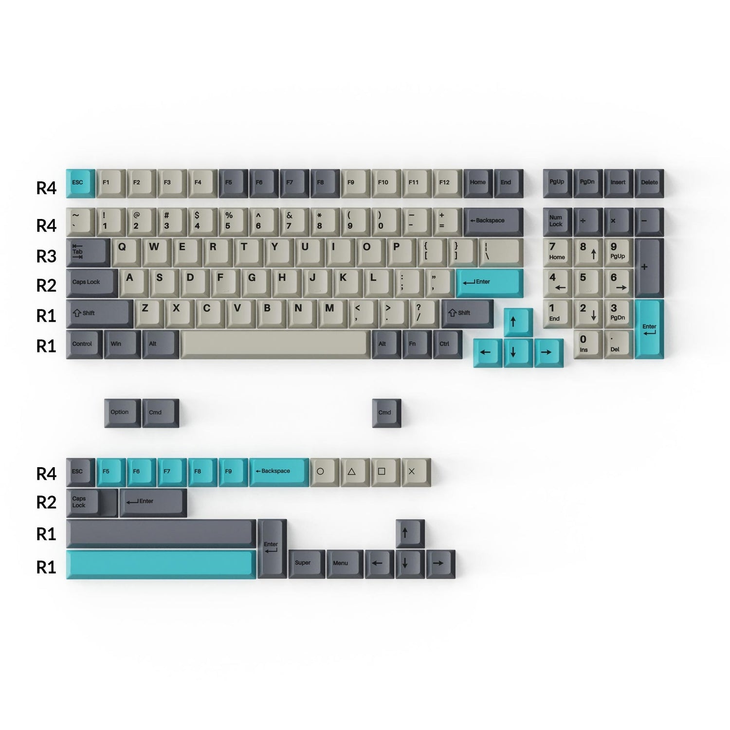 Conjunto completo de teclas PBT de perfil cereja Double-Shot - Dolch Blue
