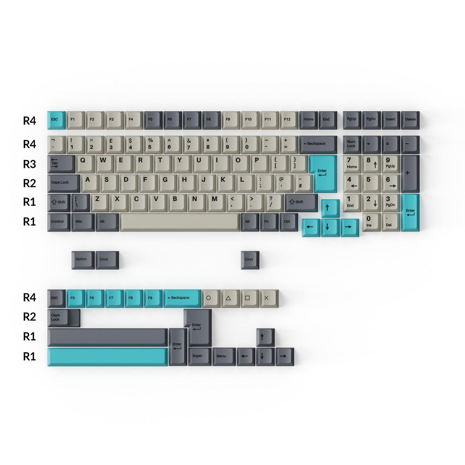 Conjunto completo de teclas PBT de perfil cereja Double-Shot - Dolch Blue