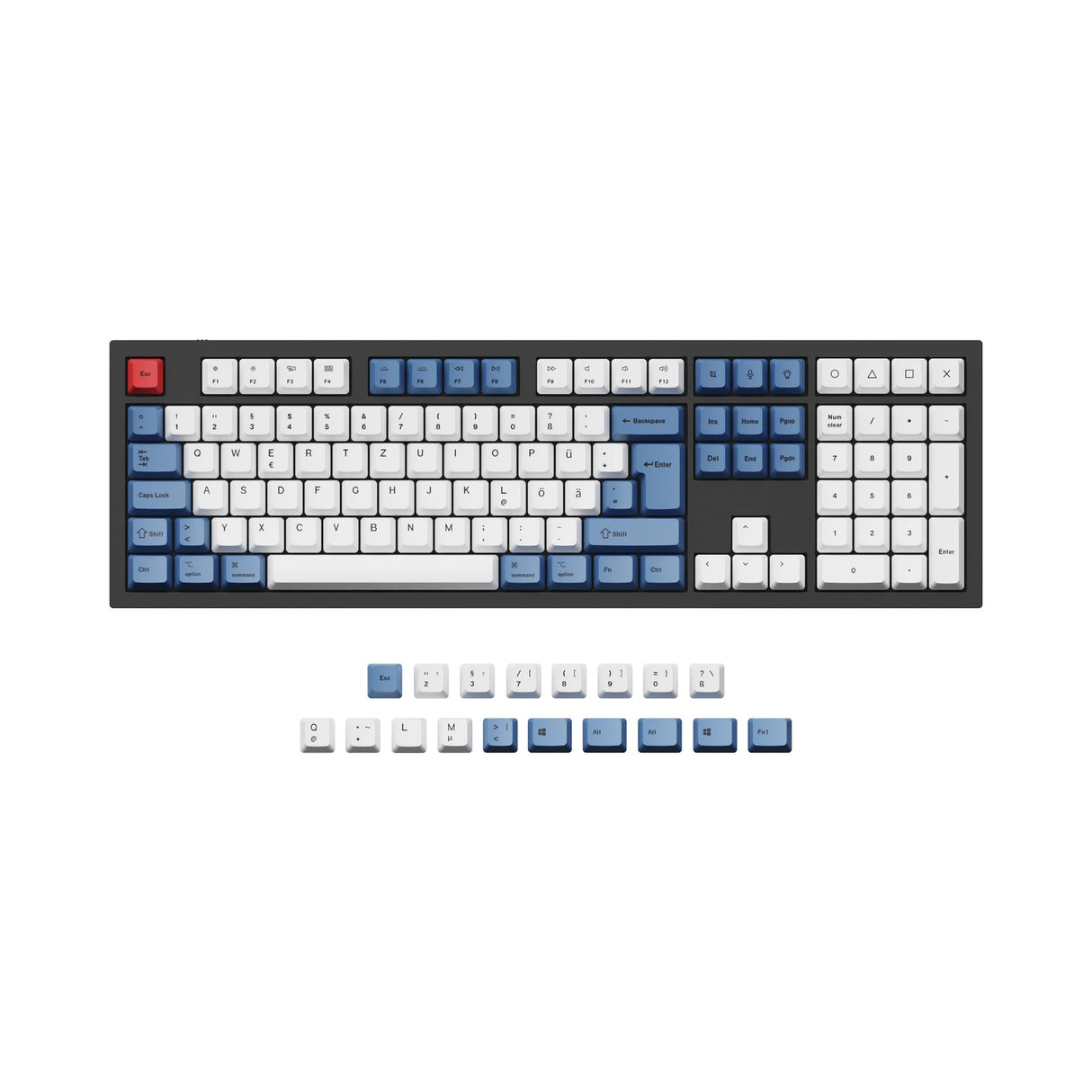 Conjunto de teclas ISO e ANSI Q3 e Q4 e Q6 e K8 OEM Dye-Sub PBT - Azul
