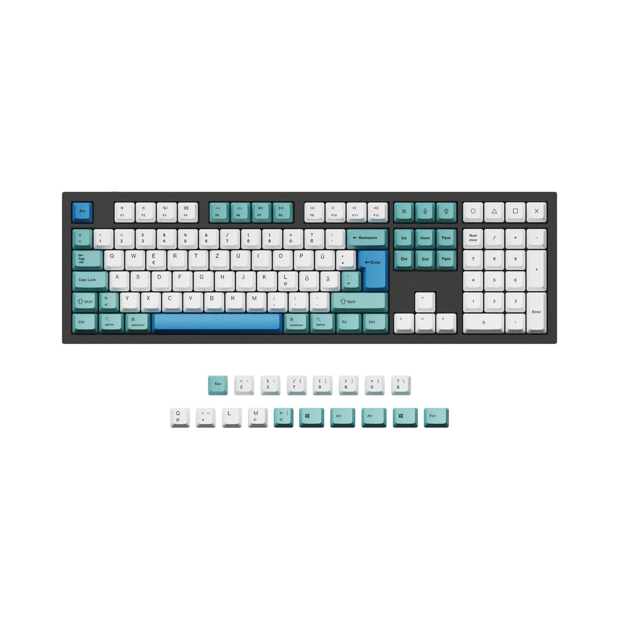 Conjunto de teclas ISO e ANSI Q3 e Q4 e Q6 e K8 OEM Dye-Sub PBT - Iceberg