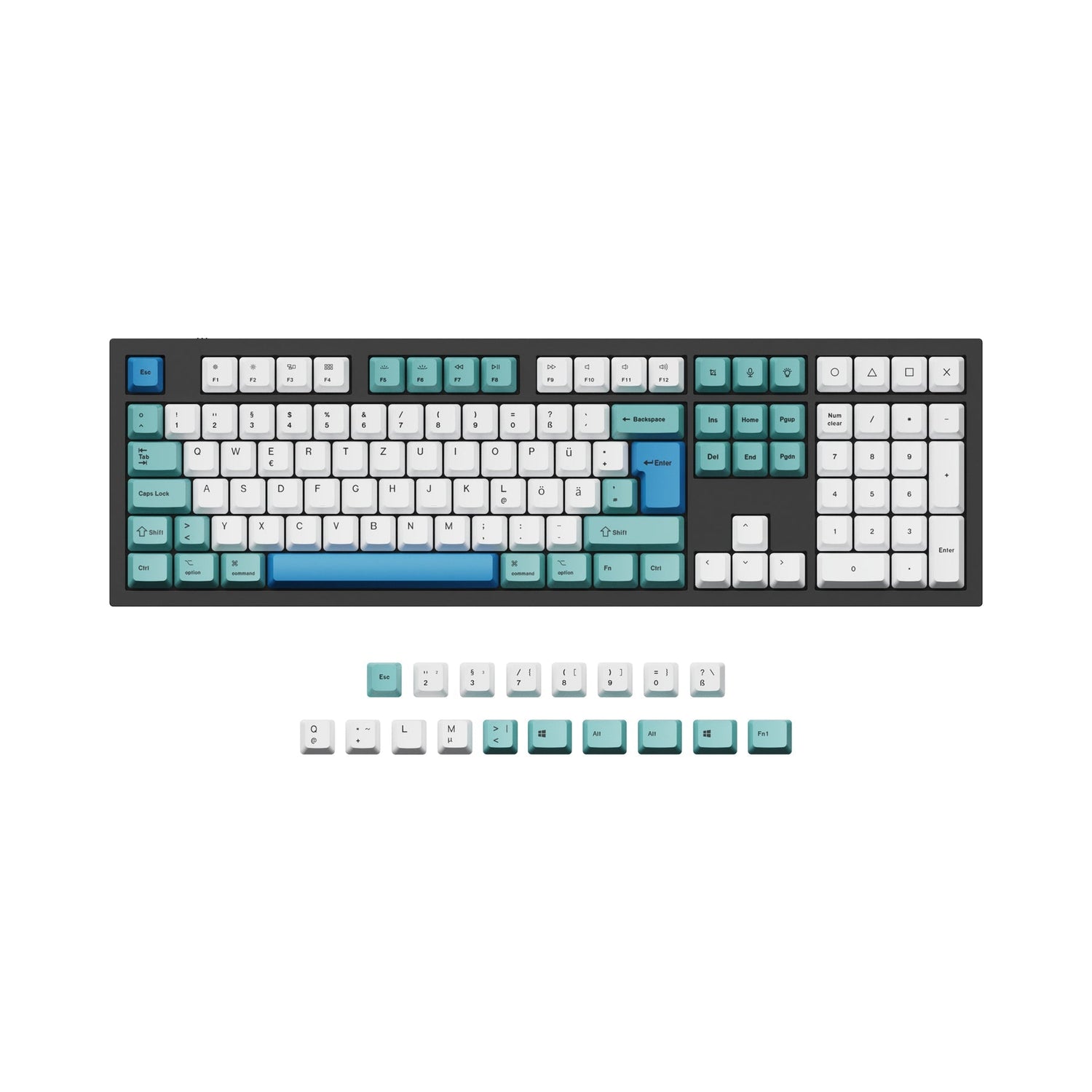 Conjunto de teclas ISO e ANSI Q3 e Q4 e Q6 e K8 OEM Dye-Sub PBT - Iceberg