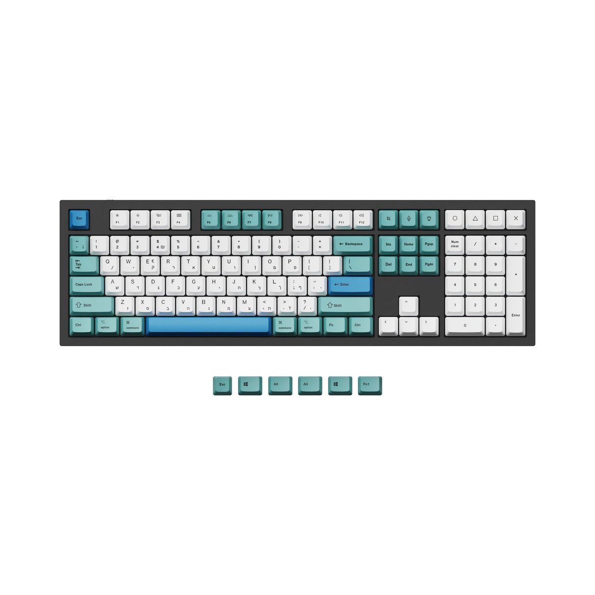 Conjunto de teclas ISO e ANSI Q3 e Q4 e Q6 e K8 OEM Dye-Sub PBT - Iceberg