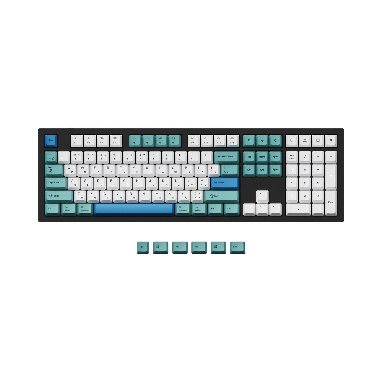 Conjunto de teclas ISO e ANSI Q3 e Q4 e Q6 e K8 OEM Dye-Sub PBT - Iceberg