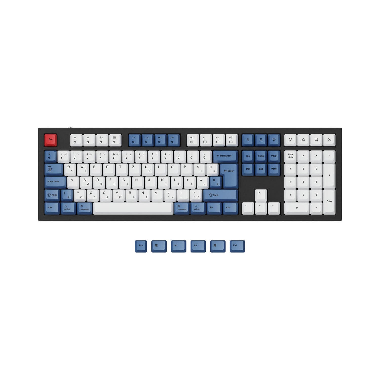 Conjunto de teclas ISO e ANSI Q3 e Q4 e Q6 e K8 OEM Dye-Sub PBT - Azul