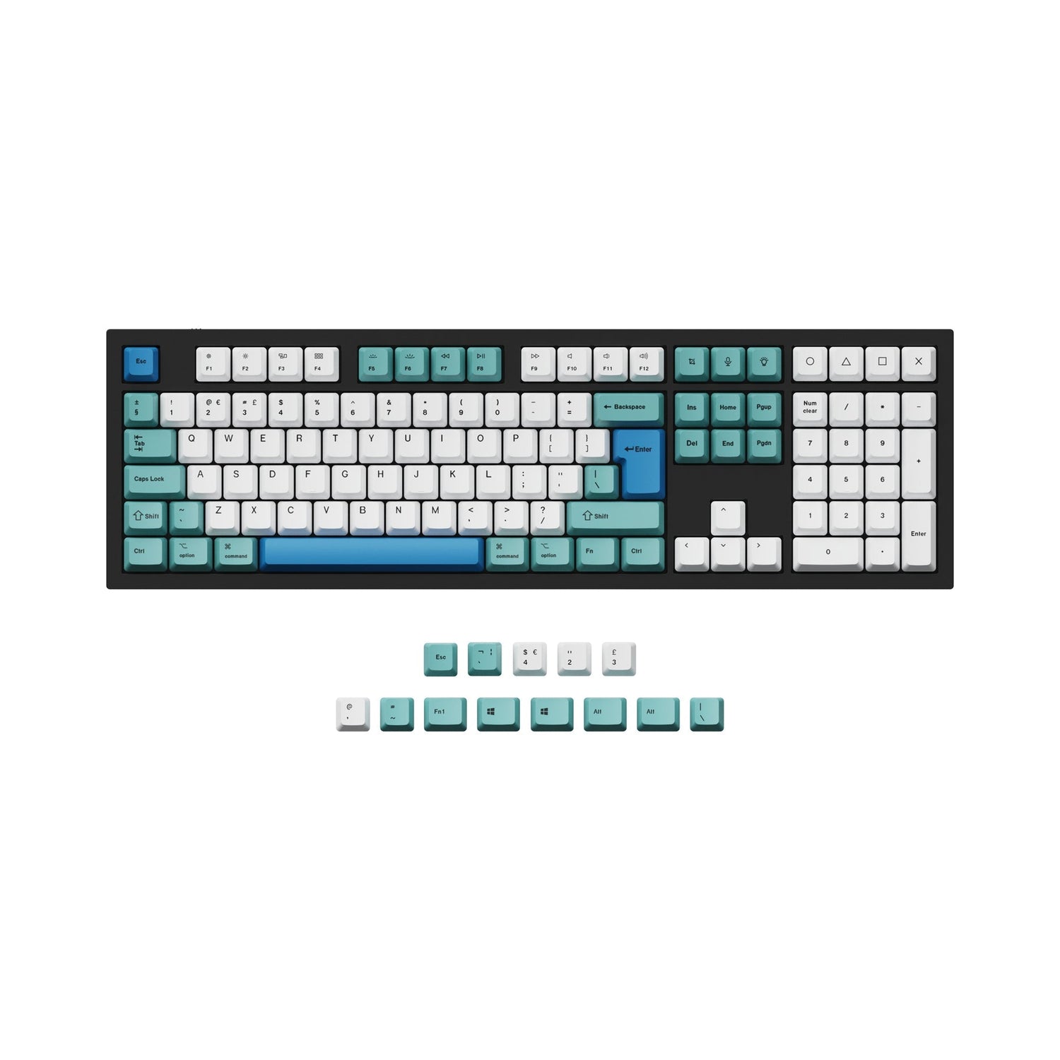 Conjunto de teclas ISO e ANSI Q3 e Q4 e Q6 e K8 OEM Dye-Sub PBT - Iceberg