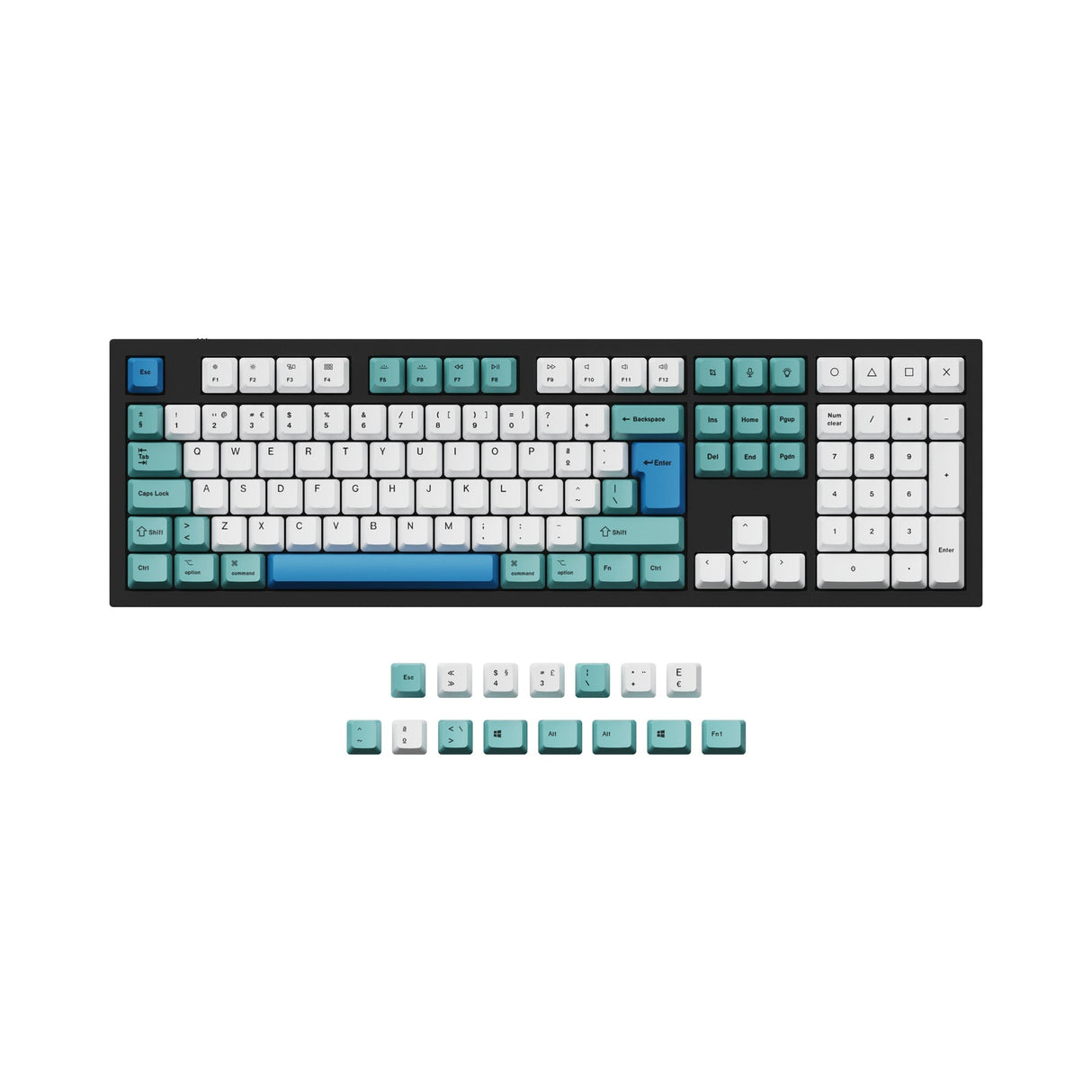 Conjunto de teclas ISO e ANSI Q3 e Q4 e Q6 e K8 OEM Dye-Sub PBT - Iceberg
