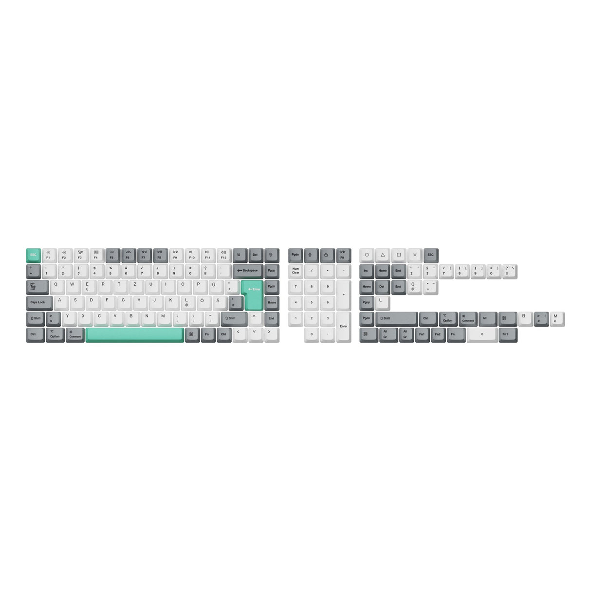 Conjunto completo de teclas ISO OEM Dye-Sub PBT - cinza branco menta