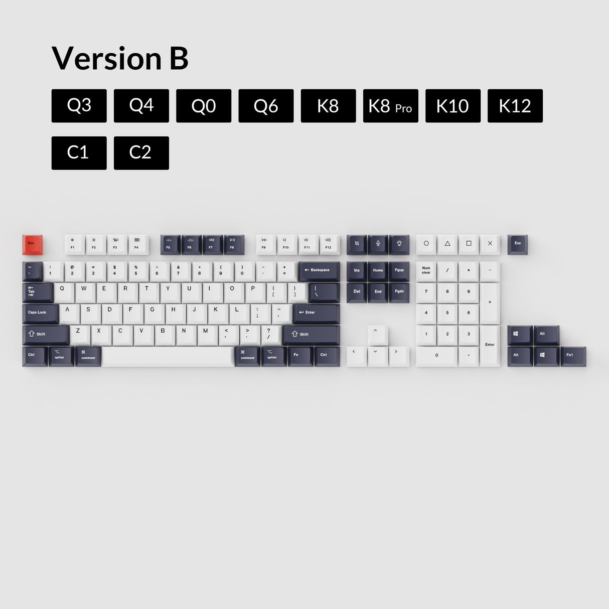 Conjunto de teclas OEM Dye-Sub PBT - Preto Azulado Branco