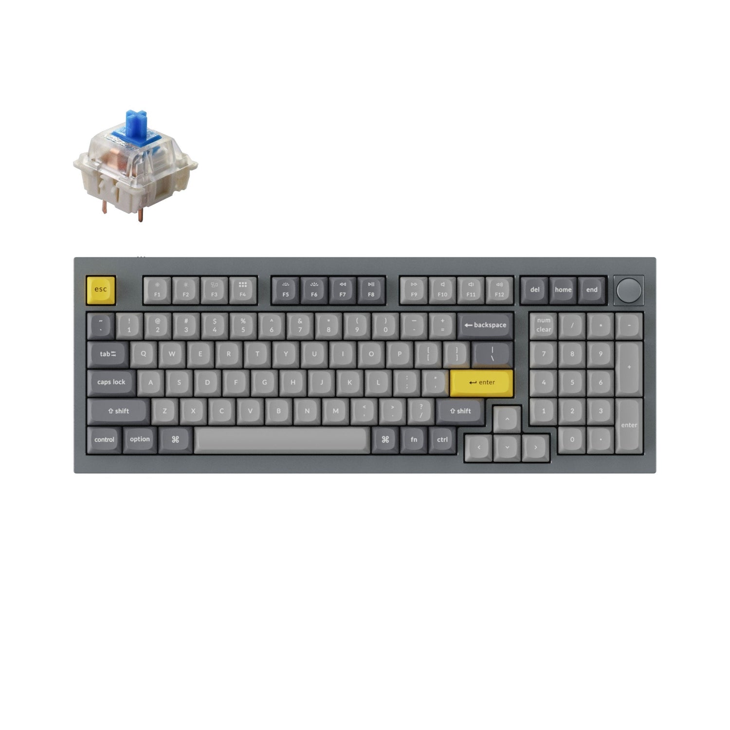 Keychron Q5 QMK/VIA custom mechanical keyboard knob version 96 percent full aluminum for Mac Windows Linux fully assembled grey frame with Gateron G Pro switch blue