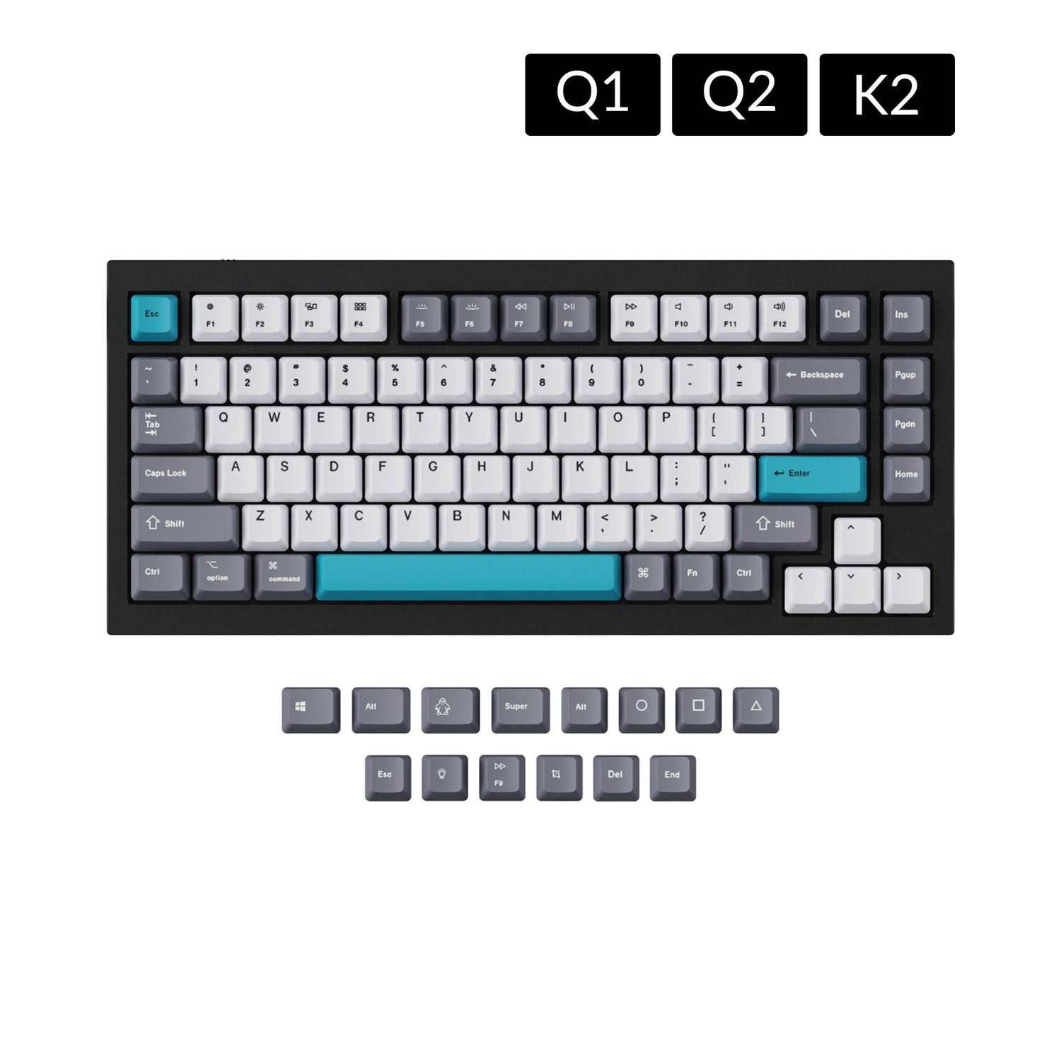 Conjunto de teclas OEM Dye-Sub PBT - Cinza Branco Azul