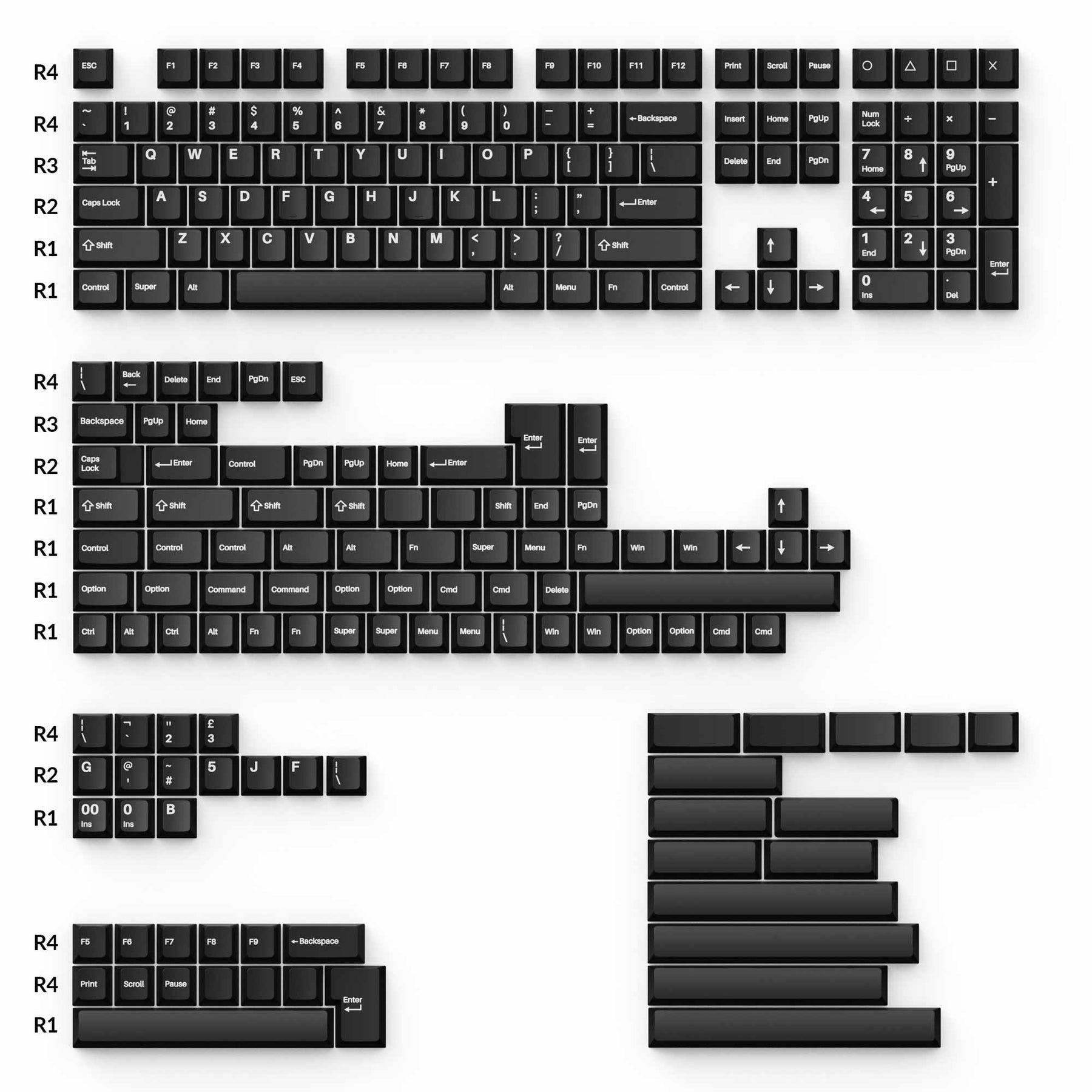 Cherry Profile Double - Shot PBT Full Set Keycaps - White on Black - Wob