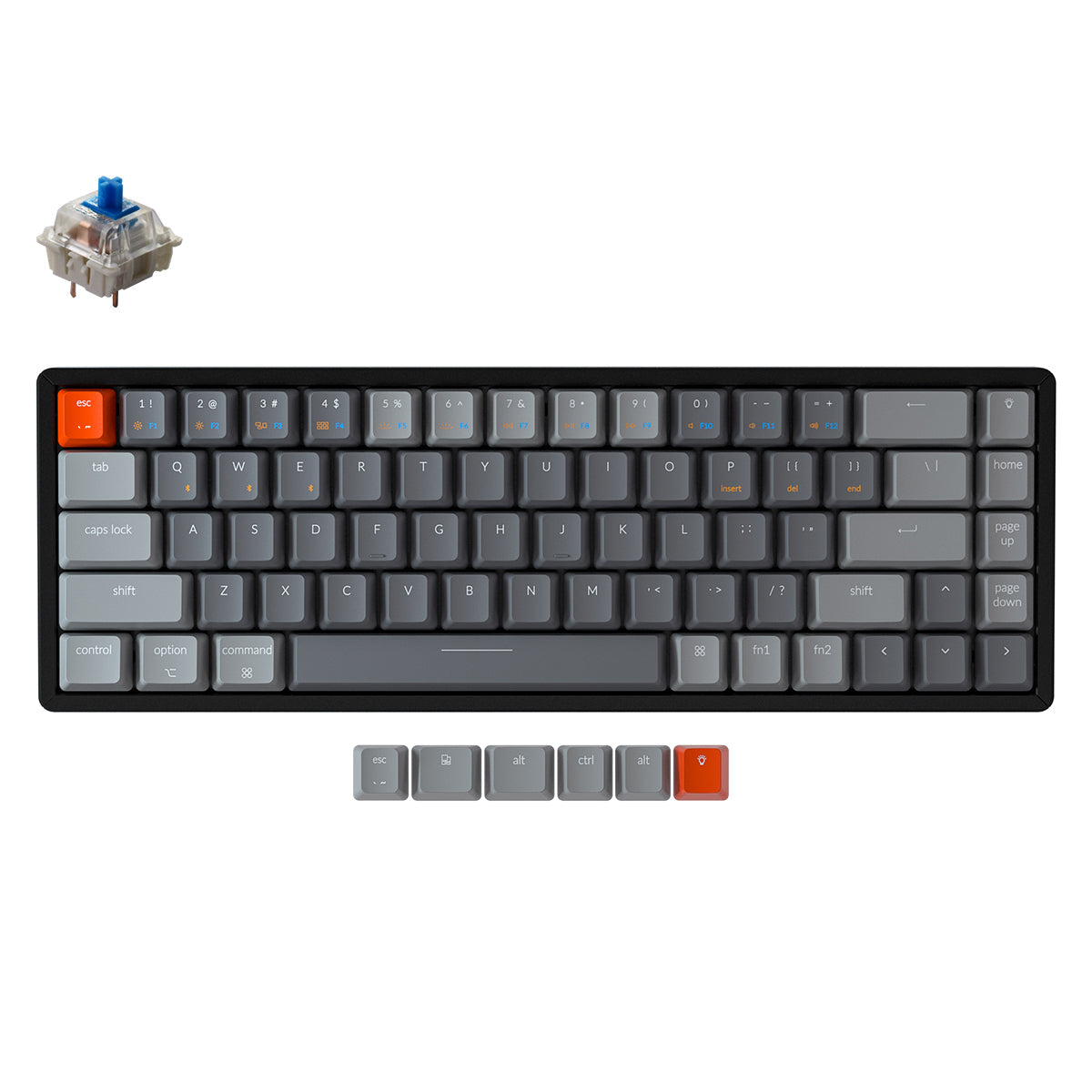 Keychron K6 hot-swappable compact 65% wireless mechanical keyboard for Mac Windows iOS Gateron switch blue with type-C RGB white backlight aluminum frame