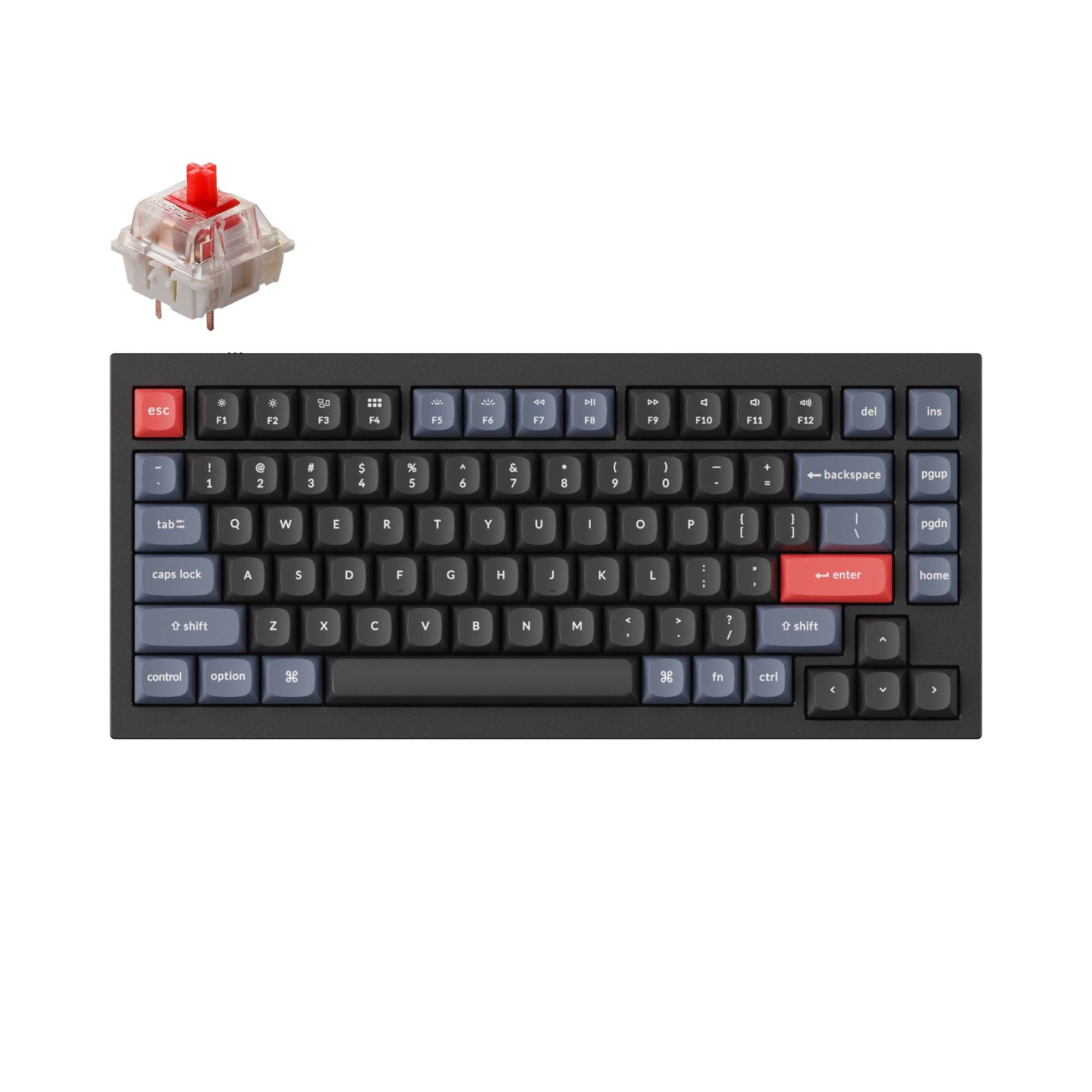 Keychron-Q1-75-percent-QMK-Custom-Mechanical-Keyboard-version-2-black-gateron-g-pro-red