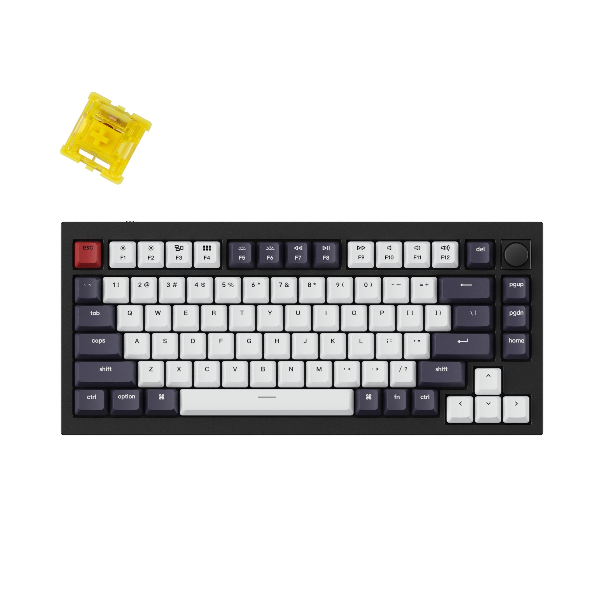    Keychron-Q1-QMK-VIA-custom-mechanical-keyboard-rotarty-encoder-knob-version-with-double-gasket-design-screw-in-pcb-stabilizer-and-hot-swappable-south-facing-rgb-black-frame-Phantom-Yellow
