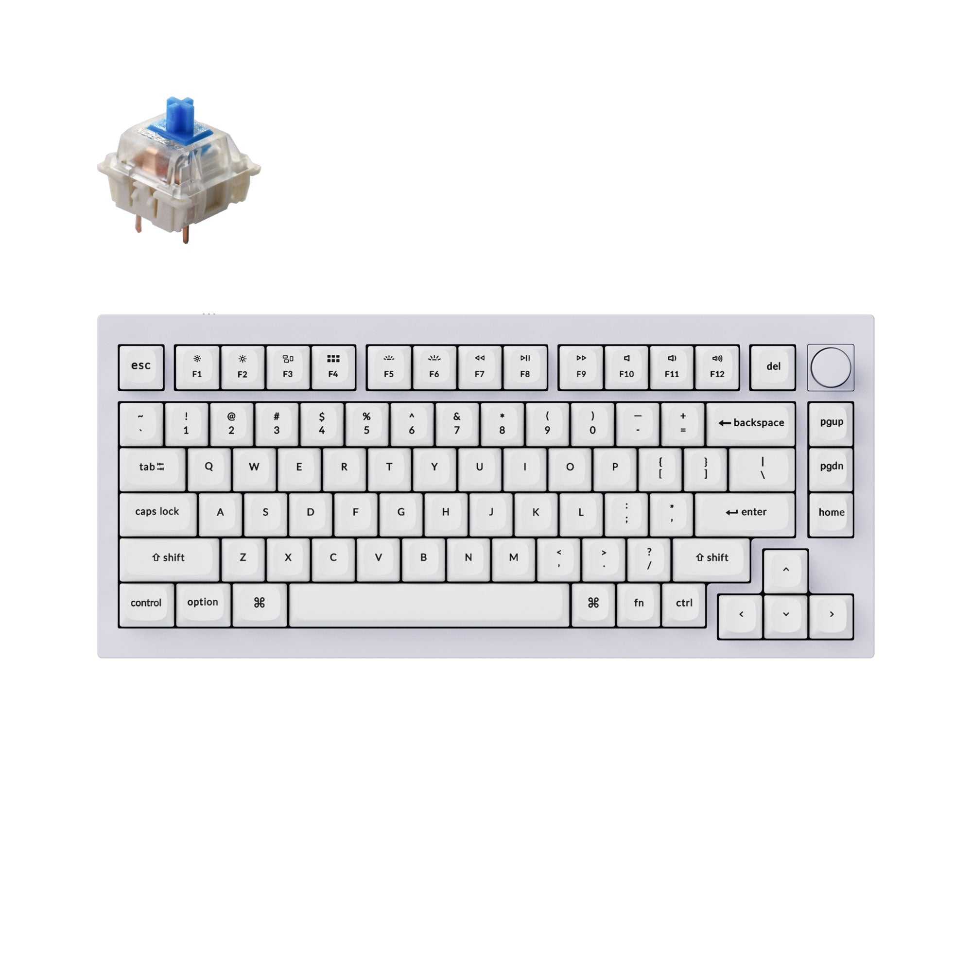 Keychron Q1 version 2 knob QMK/VIA custom mechanical keyboard for Mac Windows and Linux shell white with Gateron G Pro Blue switch
