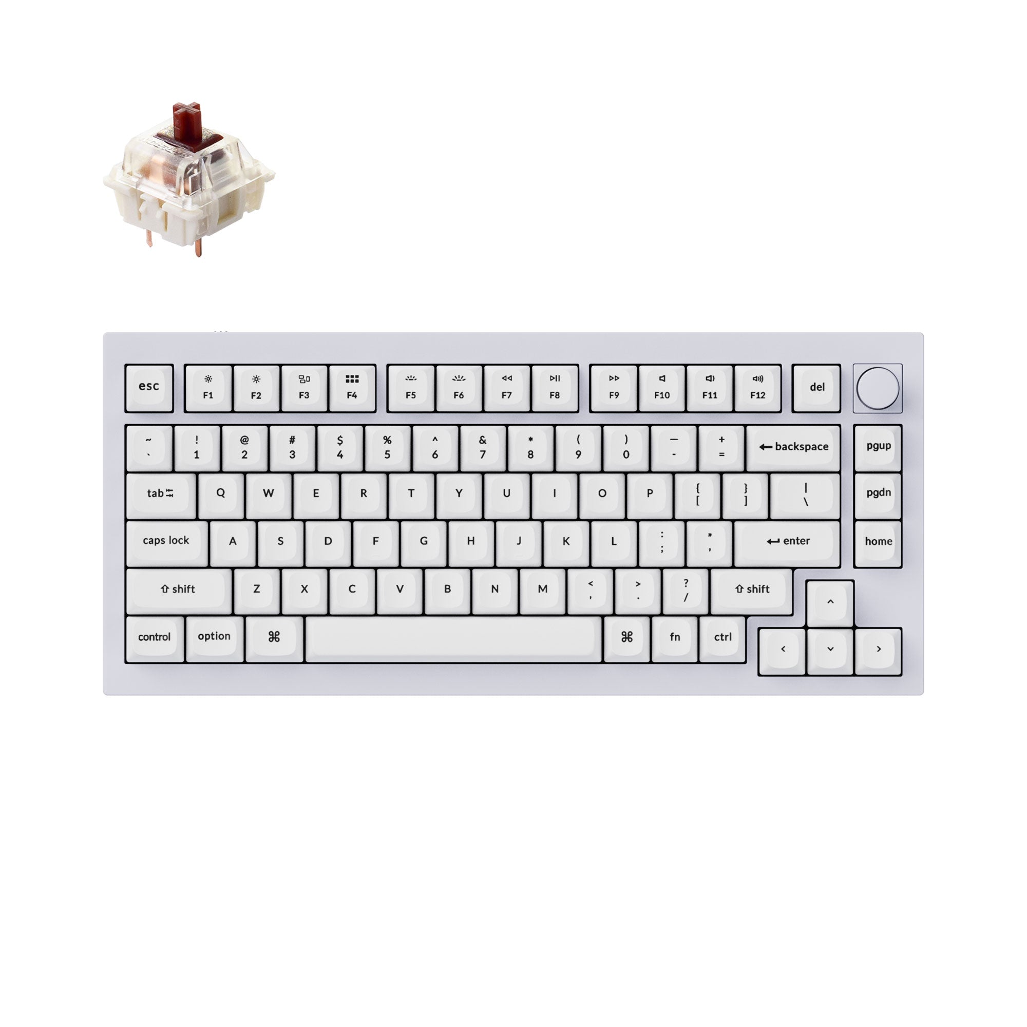 Keychron Q1 version 2 knob QMK/VIA custom mechanical keyboard for Mac Windows and Linux shell white with Gateron G Pro Brown switch